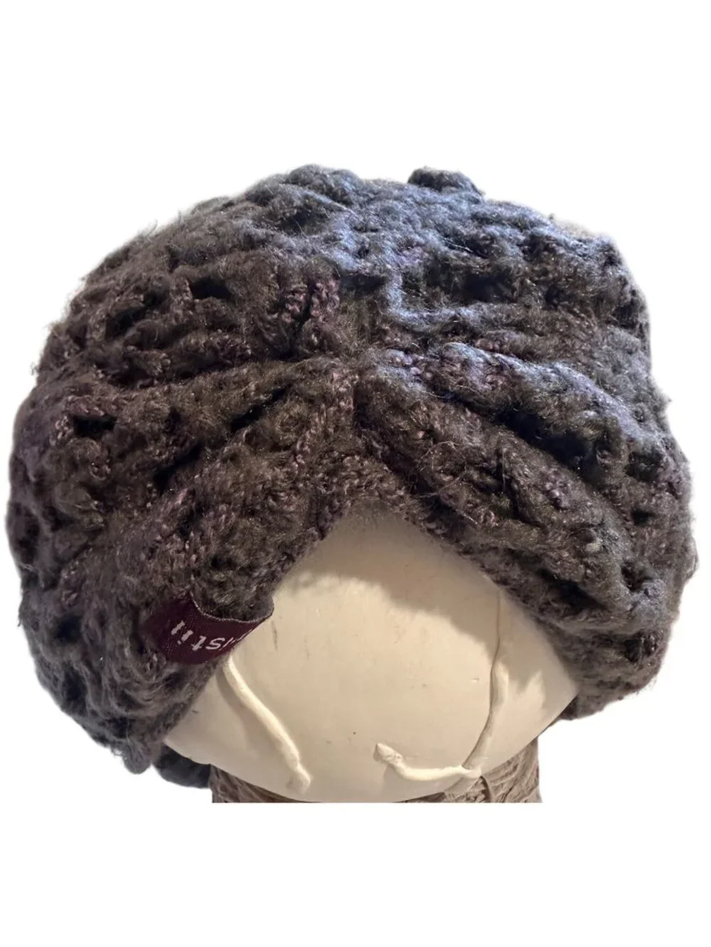 Pistil Womens Purple & Grey Cable Knit Slouch Hat With Button Detail - Picture 4 of 8